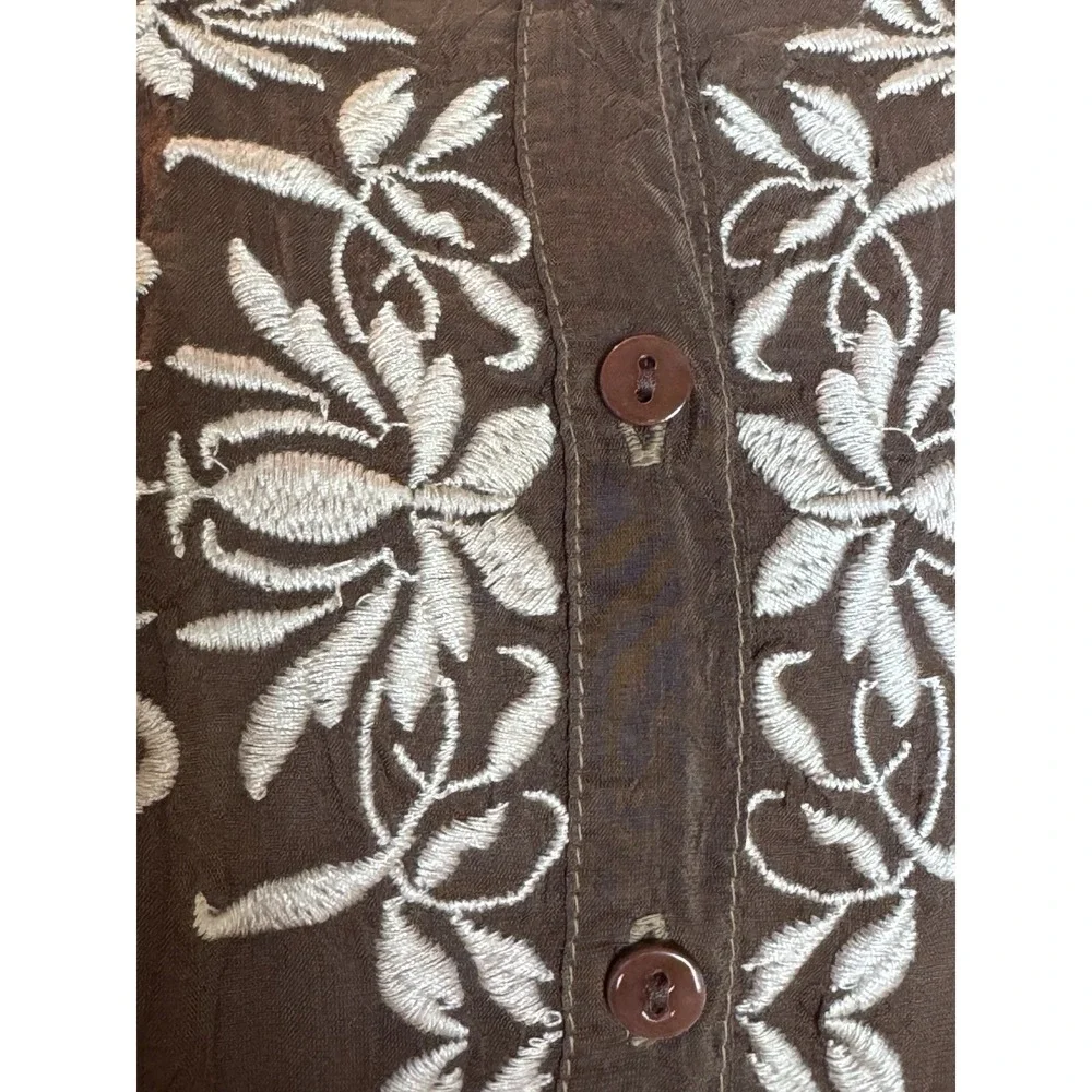 Johnny Was Tunic Size L Brown Embroidered Long Sleeve Boho Feminine Elegant Cali - Picture 5 of 10